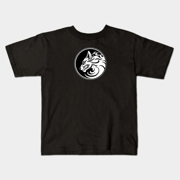 Growling White and Black Wolf Circle Kids T-Shirt by jeffbartels